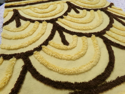 Vintage Chenille Bedspread Fabric Yellow Brown Swag Scallop 18x22.5" Piece Quilt Sewing Material
