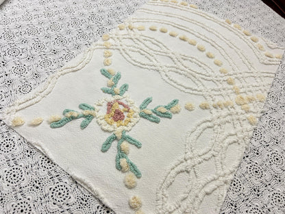 Vintage Rose Chenille Fabric, Cottage Chic 12x18" Cream Floral Sewing Textile