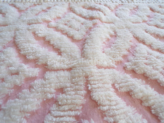 Snuggle Pink Vintage Chenille Fabric, White Sculpted Geometric Tufting, 20" x 31" inch Piece