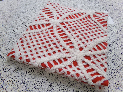 red & white vintage chenille fabric, geometric design 20" x 24" piece quilt material