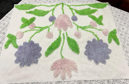Vintage Spring Floral Chenille Fabric, Plush Flowers & Greenery 18x24"