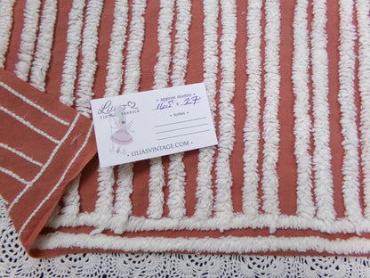 White Stripe Vintage Chenille Bedspread Fabric Terracotta Clay 16.5 x 27" Piece