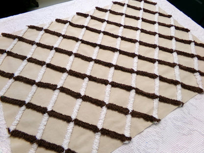 crosshatch vintage chenille fabric in mocha, chocolate brown & white, 18" x 27" piece