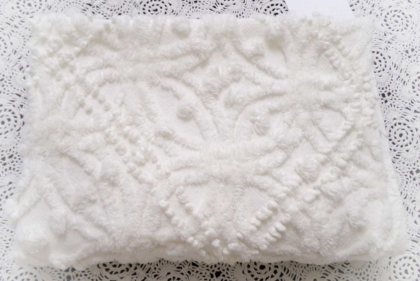 Vintage White Chenille Fabric Piece Pearl Pops 18 x 24" Quilt Craft Sewing Material
