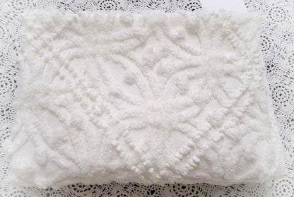 Vintage White Chenille Fabric Piece Pearl Pops 18 x 24" Quilt Craft Sewing Material