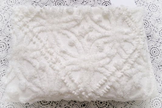 Vintage White Chenille Fabric Piece Pearl Pops 18 x 24" Quilt Craft Sewing Material