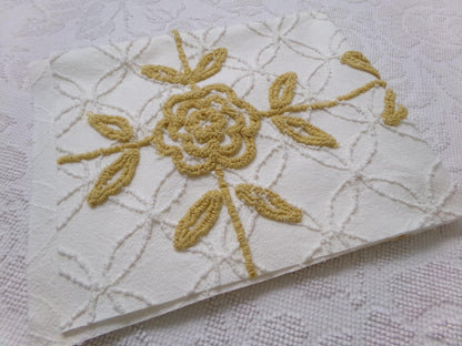 Vintage Tufted Chenille Fabric Piece, Directional Golden Rose Sewing & Quilt Material 22" x 26"