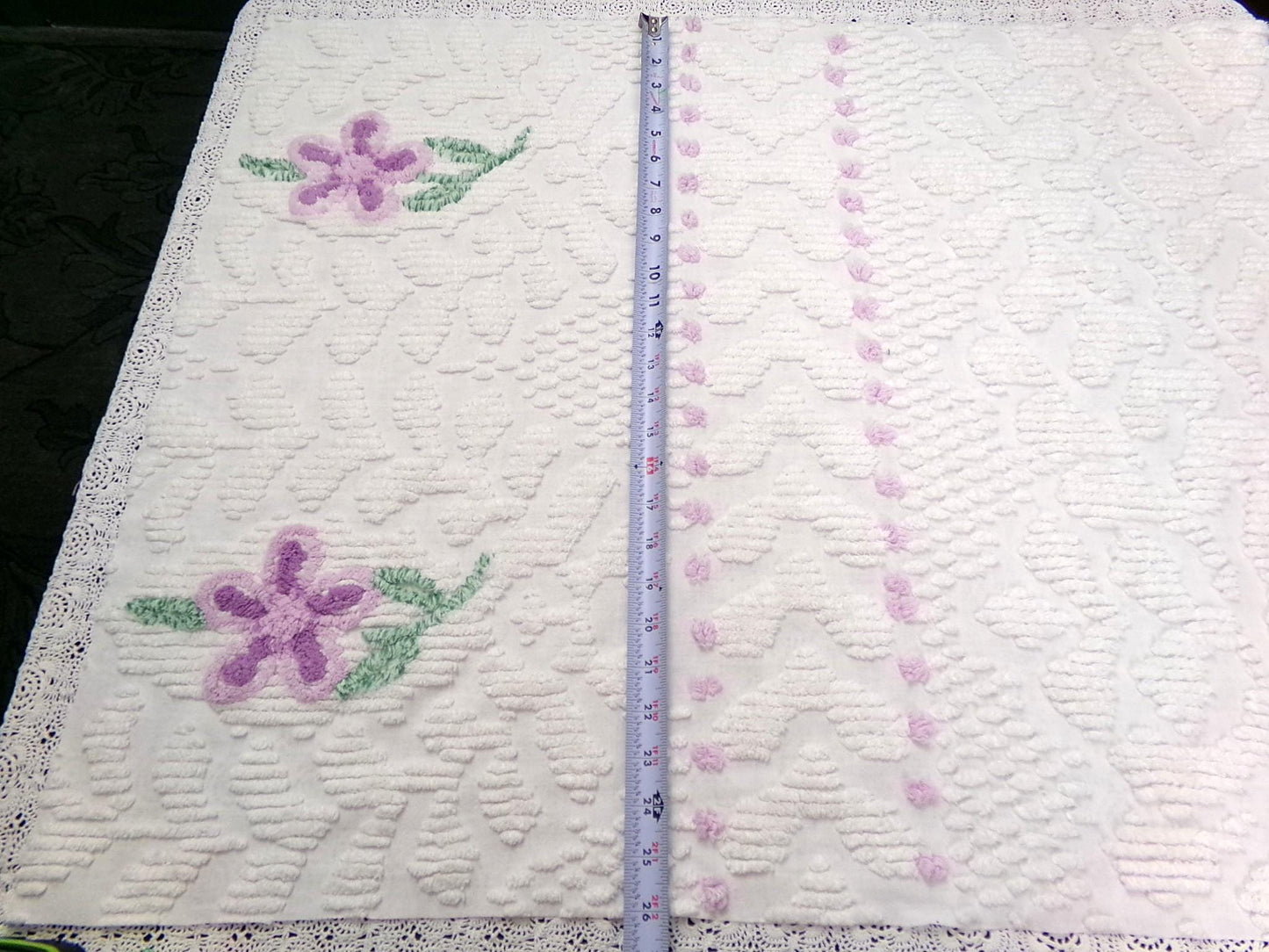 Little Lilacs Vintage Chenille Bedspread Fabric 26x36" Shabby Lightweight Quilting Material