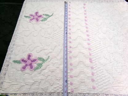 Little Lilacs Vintage Chenille Bedspread Fabric 26x36" Shabby Lightweight Quilting Material