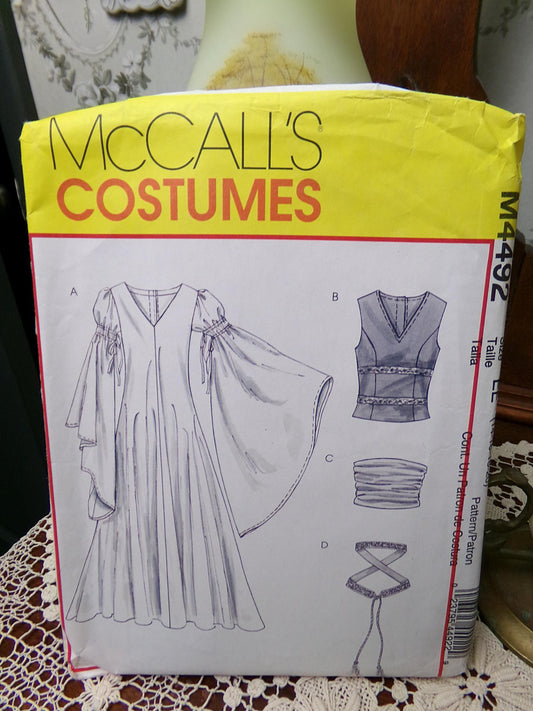 Vintage McCalls 4492 Dress Sewing Pattern, Medieval Gown Costume Size EE 14-16, 18-20 Uncut