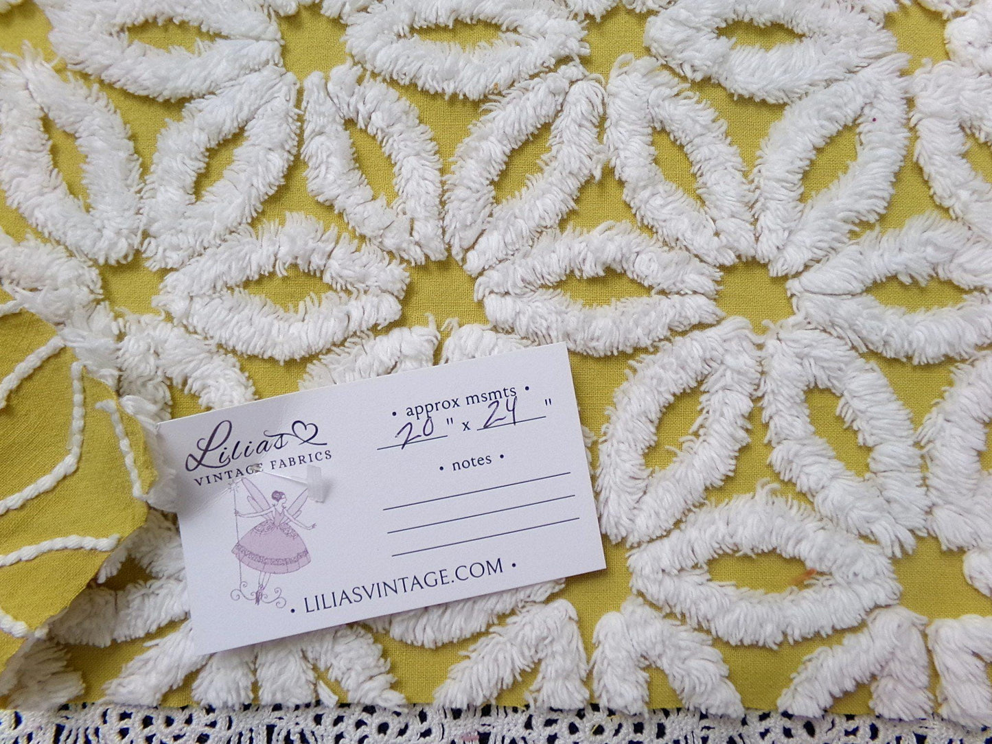 sunflower gold vintage chenille fabric tufted white daisy 20x24" boho quilt material