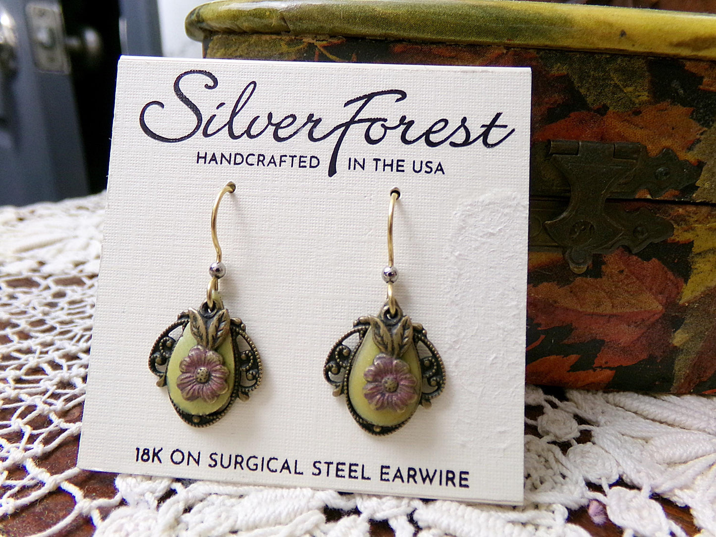 Layered Floral Dangle Pierced Earrings, Boho Vintage Style Silver Forest Made in USA