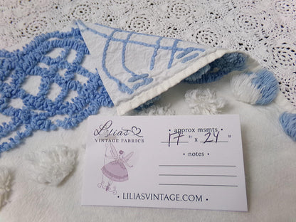 cottage style vintage chenille bedspread fabric 17x24" blue white floral