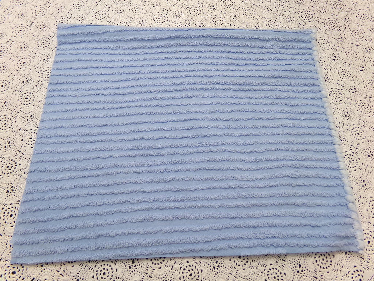 Vintage Chenille Fabric, Simple Blue Stripes, 15.5x25" Piece
