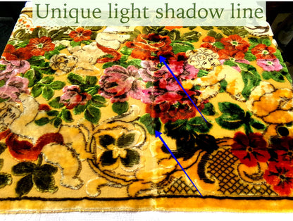 Vintage Cut Velvet Shadowy Cherub Floral Tapestry Panel Fringed Angel Wall Hanging or Rug 26"x46"