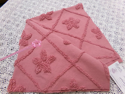 Vintage Chenille Fabric Dusty Rose Pink Tufted Floral Diamond Lattice Pattern 19x23"