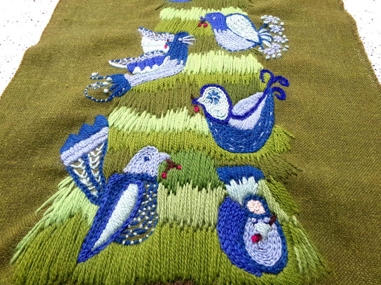 BIRD TREE Crewel Wall Hanging Embroidery Finished Vintage Paragon 0879 Rare Folk Art Birds
