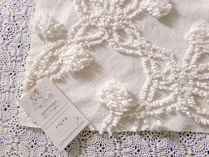 Fluffy Jumbo Pops Vintage Chenille Fabric, Shabby Chic Puffs, 21" x 25" inch Piece, Neutral Antique Cream for Pillows, Quilting