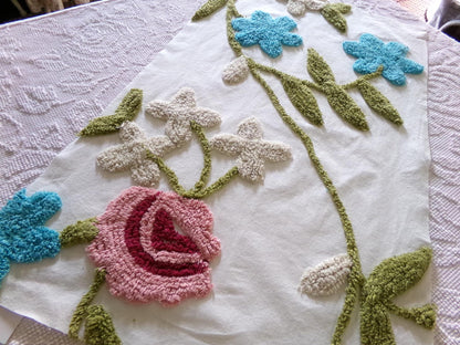 wild rose vintage chenille fabric, sewing material for floral appliques, quilts 15" x 26"