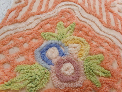 Vintage Cotton Chenille Fabric Peach Mixed Lattice Swag Floral 22x30 Shabby Chic Craft