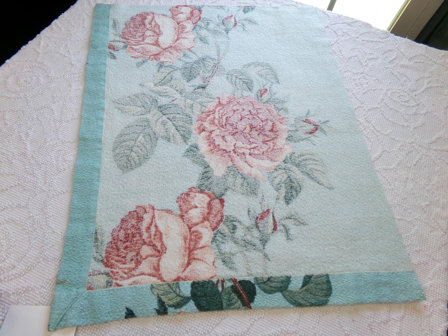 most beautiful vintage barkcloth fabric in realistic rose bloom print, 18" x 25" inch piece from a deconstructed curtain panel