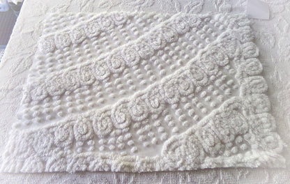 Fluffy Angel White Plush Swirl Vintage Chenille Quilt Fabric, 16" x 24" inch Piece