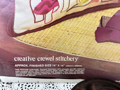 MUSHROOM PILLOW Boho Crewel Embroidery Kit, Vintage Paragon 0565 Dark Brown