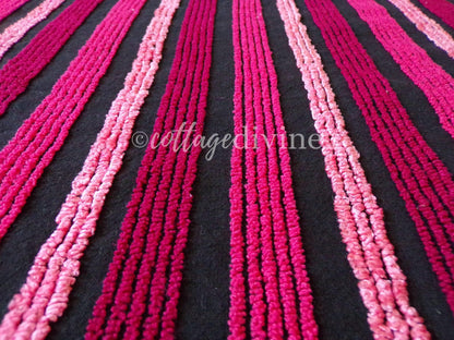 Pink on Black Stripes Vintage Chenille Fabric in Multisize Striped Pattern, 20" x 24" Piece, Shabby Chic Lightweight Cotton