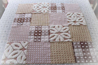 Cozy Mocha Chenille Quilt Squares Set, from Vintage Bedspread Fabric, 16 Blocks, 6" x 6" inches each, Pops & Daisies
