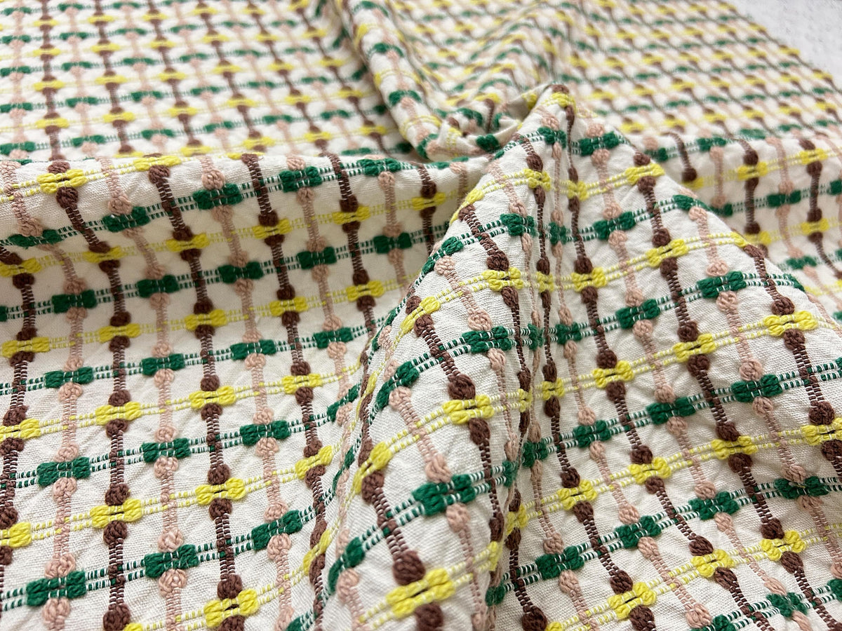 Mod Vintage Woven Chenille Fabric 21x25, Bates Bowtie Geometric Quilt Material
