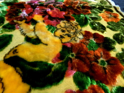 Vintage Cut Velvet Shadowy Cherub Floral Tapestry Panel Fringed Angel Wall Hanging or Rug 26"x46"