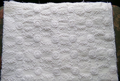 Ivory Embroidered Vintage Fabric Piece 20x24" Candlewick Style Lattice Daisy Medallions