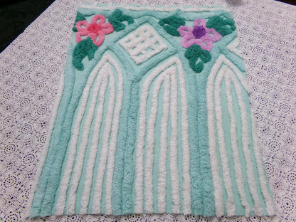 Breezy Fresh Aqua Vintage Chenille Fabric Cathedral Stripe Floral 16x20" Shabby Chic
