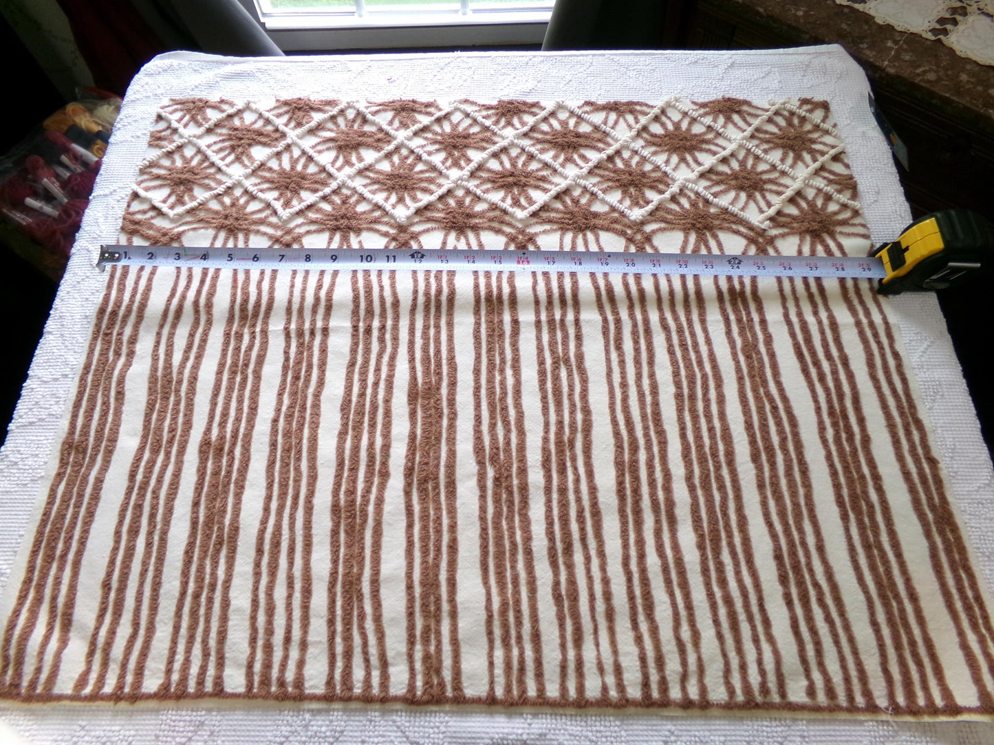 vintage brown chenille fabric: shabby mocha chocolate & vanilla cream piece great for quilting, crafts, 23" x 30"