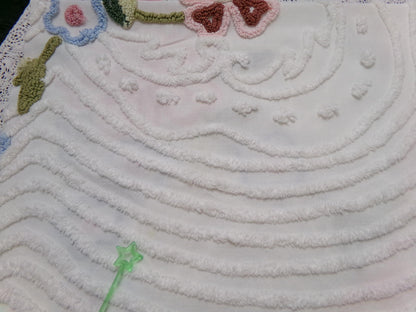 Vintage White Chenille Fabric 29x23" Garden Floral Bouquet
