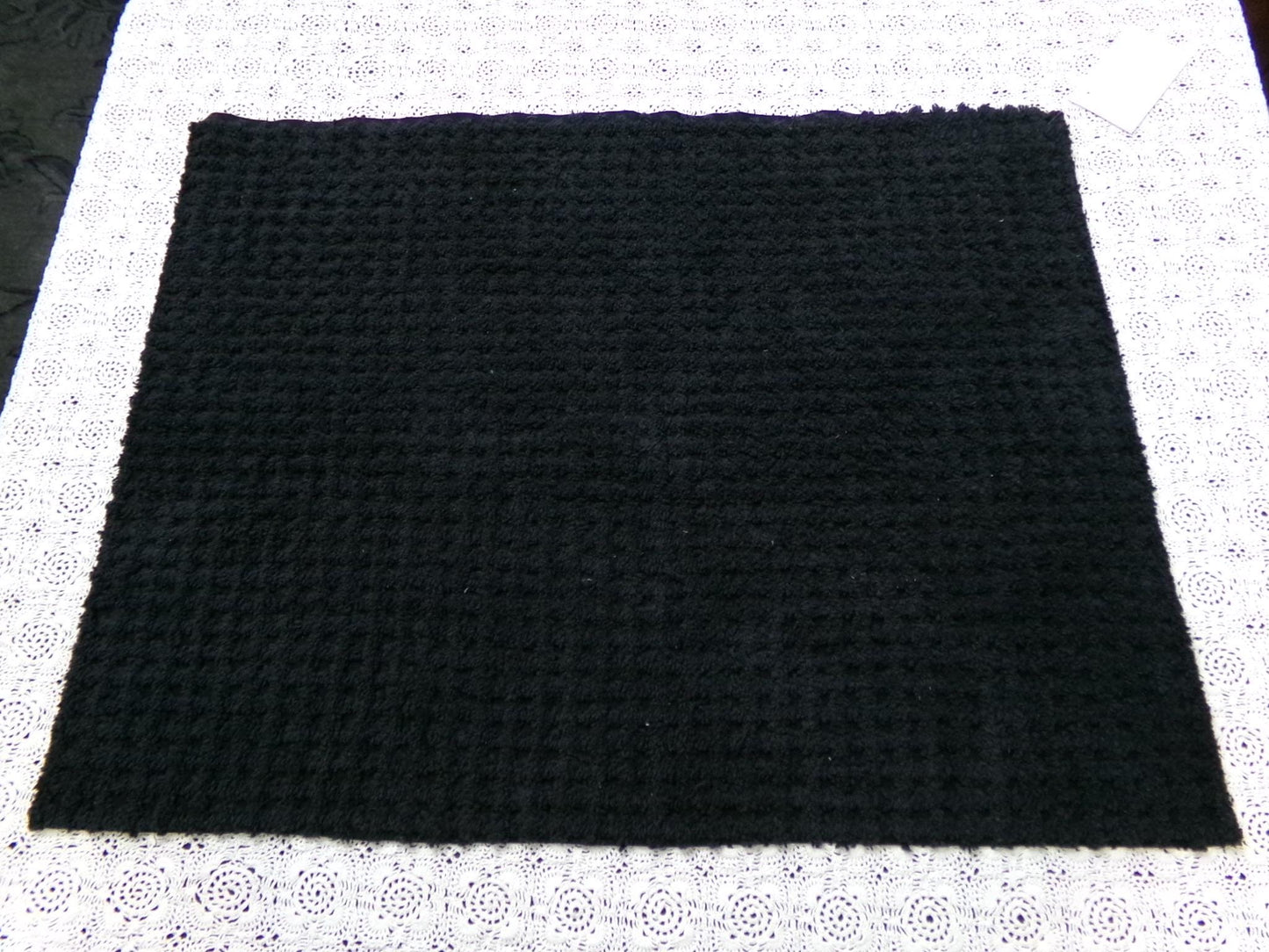 Black Vintage Chenille Fabric 18x24" Plush Waffle Grid Quilt Material