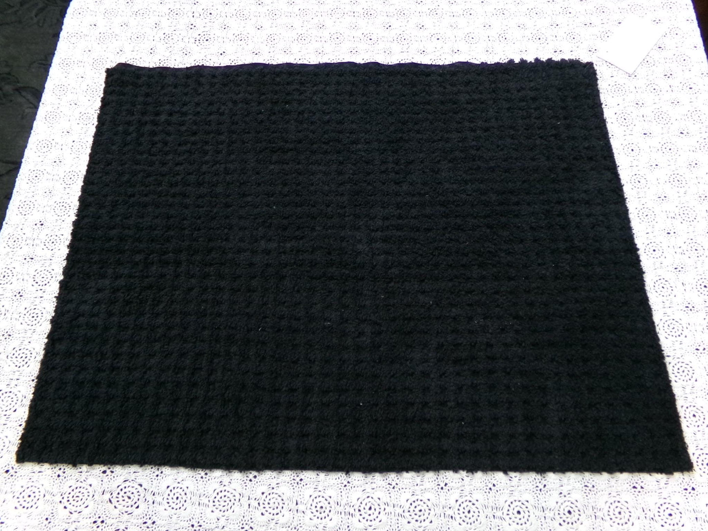 Black Vintage Chenille Fabric 18x24" Plush Waffle Grid Quilt Material
