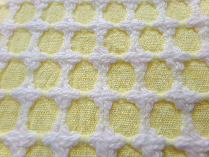 Honeycomb Cross Vintage Woven Chenille Fabric Lemon Yellow White Lady Galt 21x21"