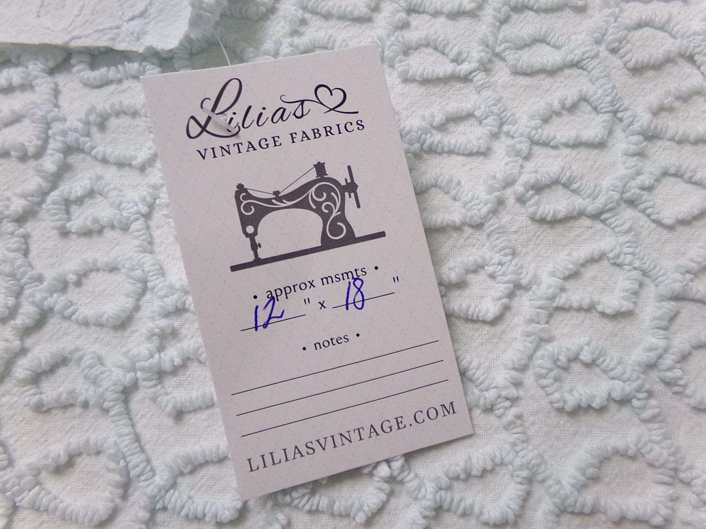curly cute loops vintage chenille fabric, texturized blue pattern, 18" x 12" sewing & quilt material