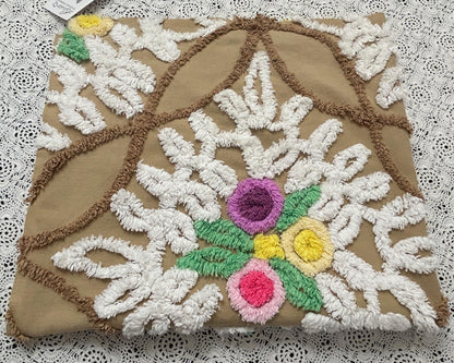 Sculpted Vintage Chenille Fabric 27x24" Piece Chocolate Brown & White