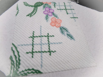 Unique Vintage Chenille Bedspread Fabric, Geometric Floral 20" x 24" piece sewing material