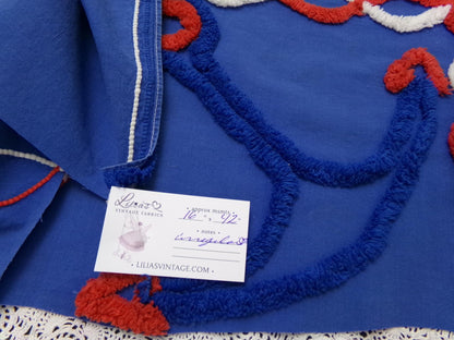 Coastal Anchor Vintage Chenille Fabric Piece 42 x 16" Red White Blue American Spirit