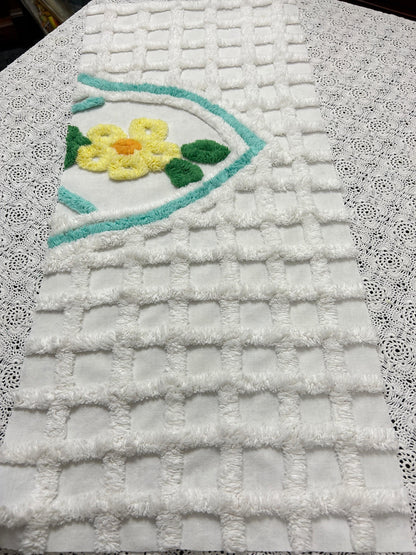 White Lattice Vintage Chenille Fabric 12x28" Plush Flower Piece