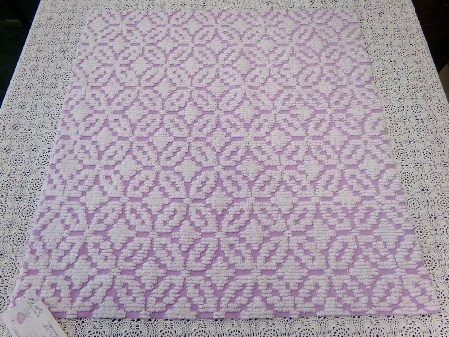 White Lilac Petals Vintage Chenille Bedspread Fabric 20x24"
