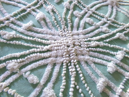 starry spiderweb jade green vintage chenille fabric, unique webbed design, 20" x 26" inch piece for quilting material & sewing