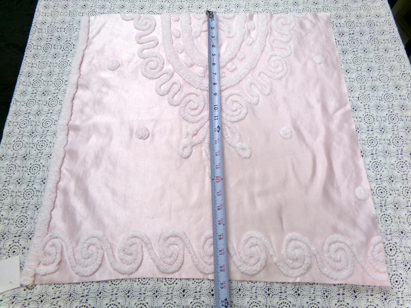 Romantic Pink Vintage Satin Chenille Fabric, Shabby Sewing Material 22" x 23" Piece
