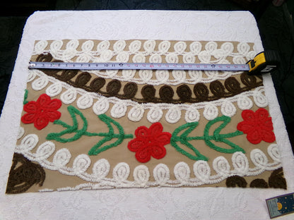 chocolate cherry vintage chenille fabric, delicious arc floral design, 18" x 28" piece