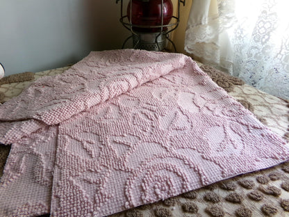 Rose Mist Vintage Woven Chenille Fabric, 24" x 20" Inch Reversible Piece, 100% Cotton, Hobnail Imperial Roses Pattern, Ideal in Quilts