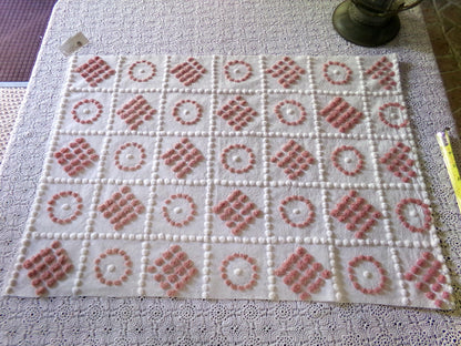 Checkerboard Circle Square Pops Chenille Fabric, 26" x 19" piece, Handmade Vintage Textile for Quilting, DIY Pillows, Fiber Arts & Crafts