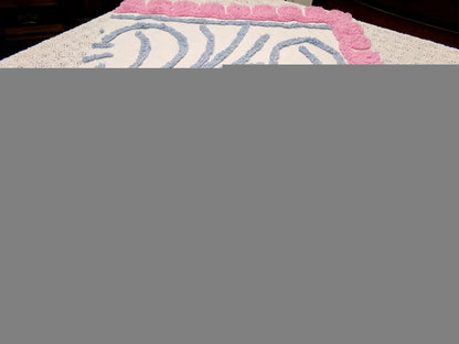 vintage style chenille bedspread fabric boho peacock feathers pink blue 19x26"